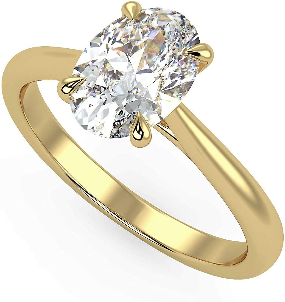 IGI Certified 14K Yellow Gold 1.0 Carat Oval Lab Created Diamond Classic Solitaire Engagement Ring (G-H Color, VS1-VS2 Clarity) - Size 6