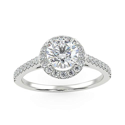 IGI Certified 14K White Gold 1.05 Cttw Round Brilliant-Cut Lab Created Diamond Halo Engagement Ring with Micro Pavé Band (Center Stone: G-H Color, VS1-VS2 Clarity) - Size 8.5