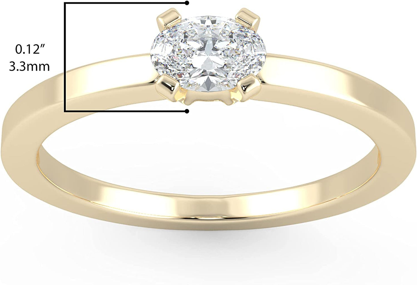 IGI Certified 1/4 Ct Oval Cut Lab Grown Diamond 14K Gold East-West Solitaire Engagement Ring (G-H Color, VS1-VS2 Clarity) - Choice of Gold Color