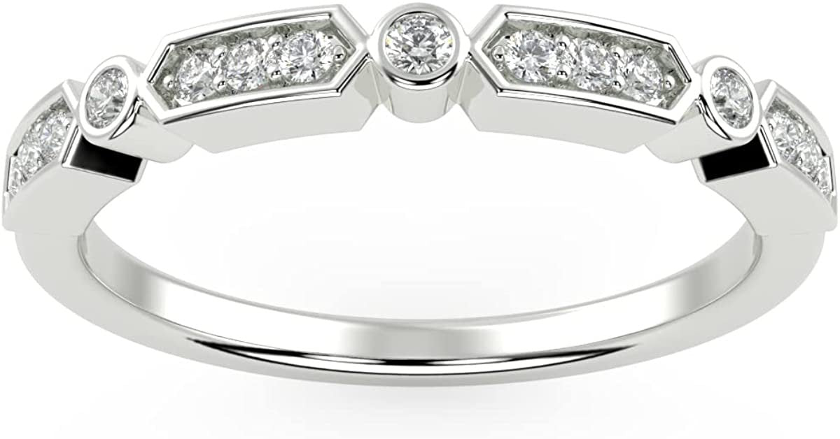 .925 Sterling Silver 1/10 Carat Round Brilliant Lab Grown Diamond Dot-and-Dash Anniversary Band Ring (G-H Color, SI1-SI2 Clarity)