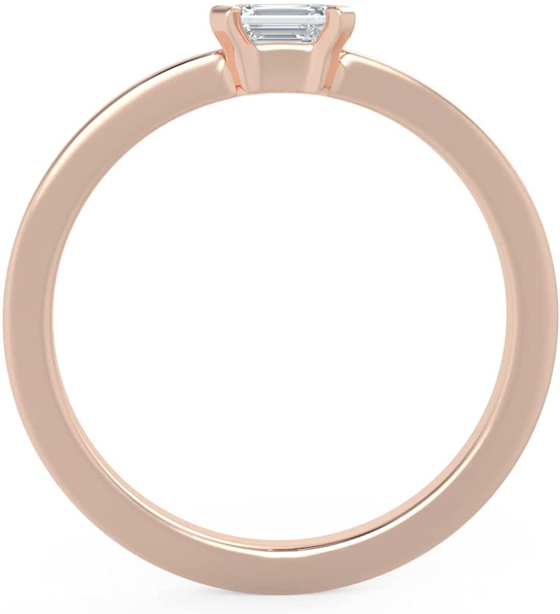 IGI Certified 1/4 Ct Emerald Cut Lab Grown Diamond 14K Gold Horizontal Solitaire Engagement Ring (G-H Color, VS1-VS2 Clarity) - Choice of Gold Color