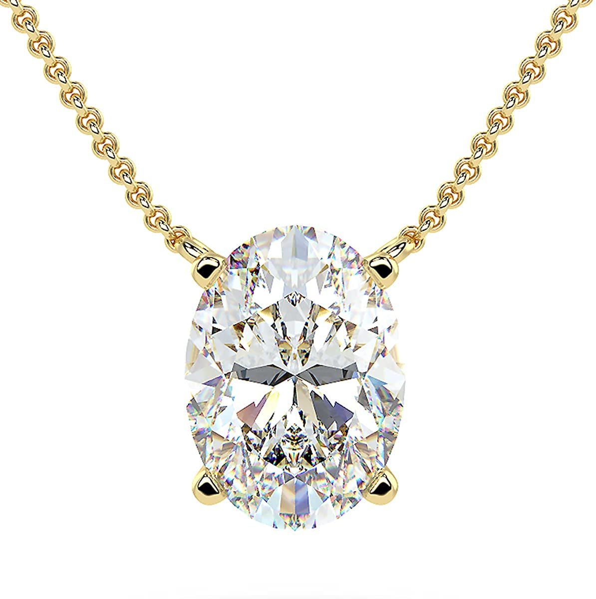 IGI Certified 14K Gold 1/3 to 1-1/2 Carat Oval Shape Lab Created Diamond Suspended Solitaire Pendant Necklace (G-H Color, VS1-VS2 Clarity), 18" - Choice of Gold Color