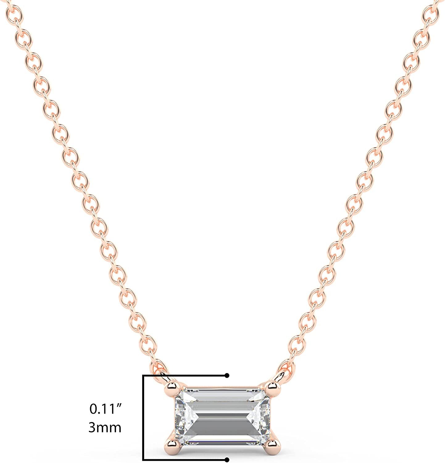 IGI Certified 1/4 Ct Emerald Cut Lab Grown Diamond 14K Gold East-West Solitaire Necklace (G-H Color, VS1-VS2 Clarity) - 18” - Choice of Metal Color