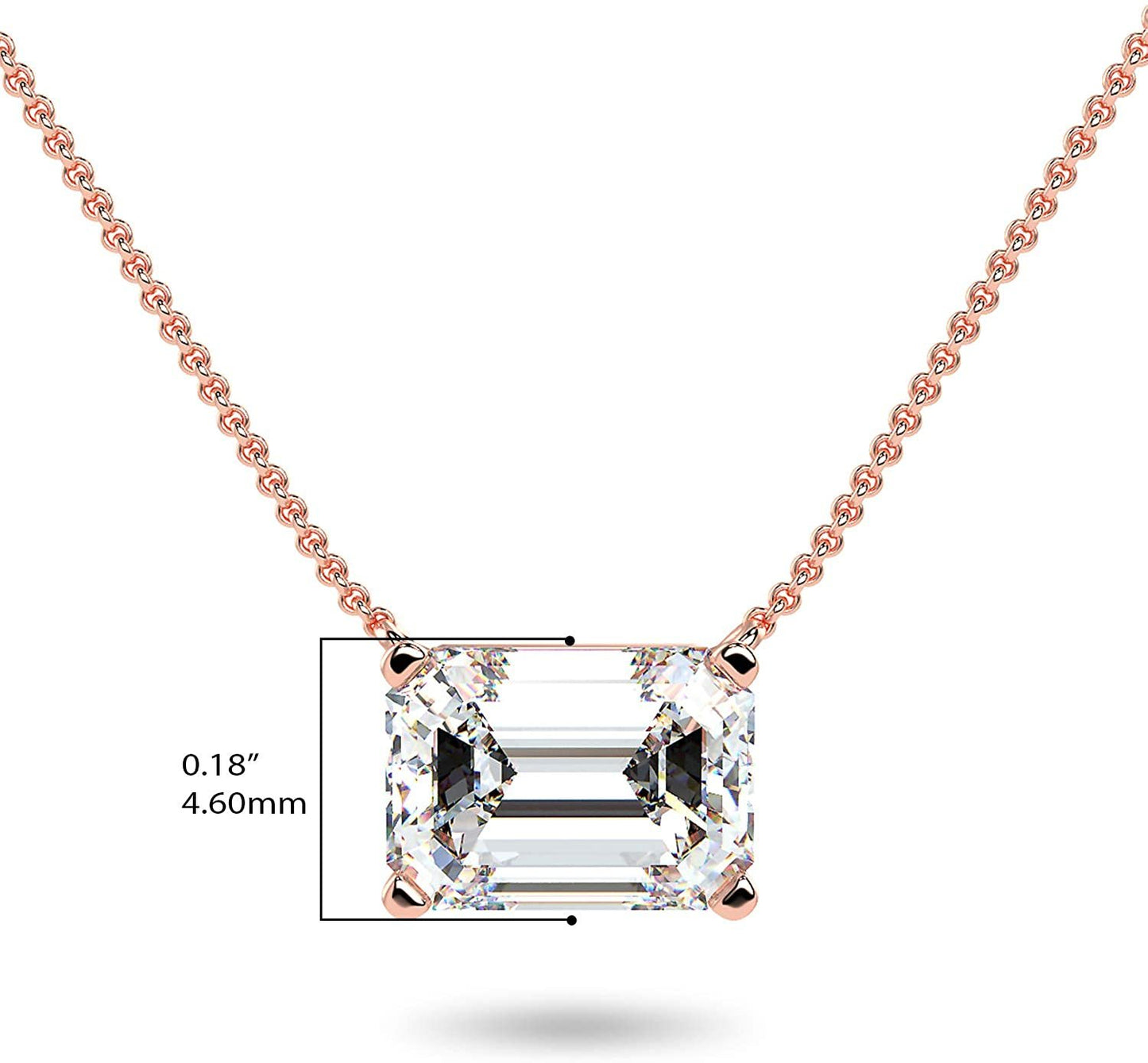 14K Rose Gold 1/3 Carat Rectangular Emerald-Cut Lab Grown Diamond Horizontal Solitaire Pendant Necklace (G-H Color, VS1-VS2 Clarity), 18"