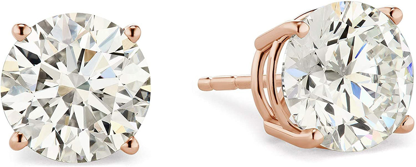 Certified 2.0-3.0 Cttw Round Brilliant-Cut Lab Created Diamond 14K Gold Classic Four-Prong Stud Earrings (J-K Color, SI2-I1 Clarity) - Choice of Gold Colors, Gem Weights