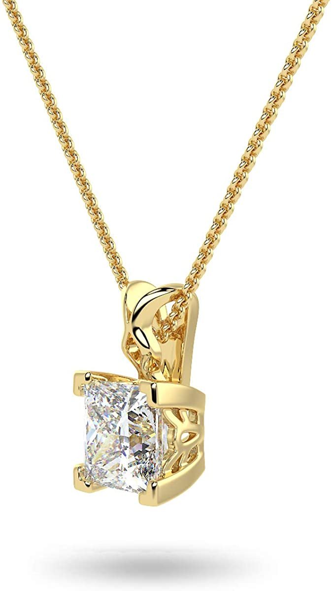 14K Gold 1/3 Carat Square Princess-Cut Lab Created Diamond X-Bail Solitaire Pendant Necklace (G-H Color, VS1-VS2 Clarity), 18" - Choice of Color