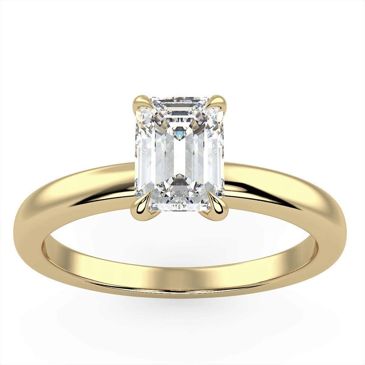 IGI Certified 14K Yellow Gold 9/10 to 2.0 Carat Emerald-Cut Lab Created Diamond Classic Solitaire Engagement Ring (G-H Color, VS1-VS2 Clarity)