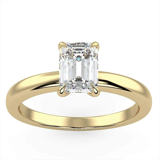IGI Certified 14K Yellow Gold 9/10 to 2.0 Carat Emerald-Cut Lab Created Diamond Classic Solitaire Engagement Ring (G-H Color, VS1-VS2 Clarity)