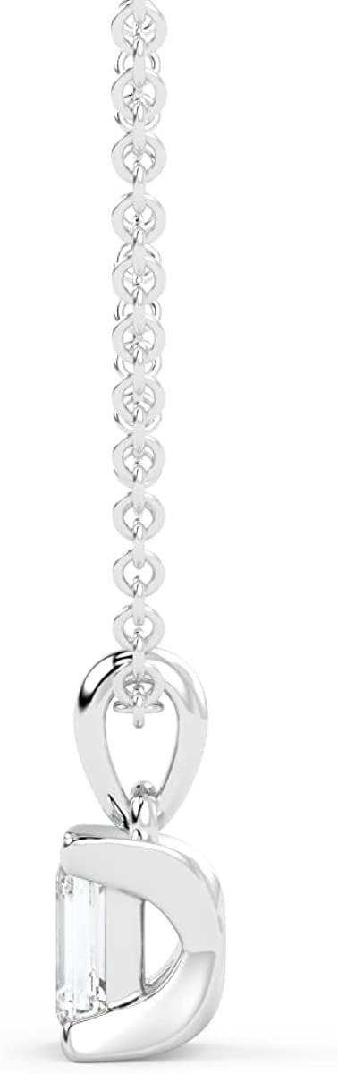 IGI Certified 1/4 Ct Emerald Cut Lab Grown Diamond 14K Gold Solitaire Pendant Necklace (G-H Color, VS1-VS2 Clarity) - 18” - Choice of Metal Color