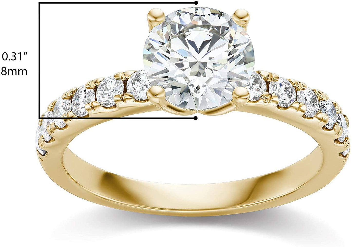 IGI Certified 14K Yellow Gold 2-1/2 Cttw Round Brilliant-Cut Lab Created Diamond Solitaire Engagement Ring with Pavé-Set Band (2.0 Carat Center Stone: G-H Color, VS1-VS2 Clarity) - Size 8.25