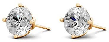 Certified 2.0-3.0 Cttw Round Brilliant-Cut Lab Created Diamond 14K Gold Classic Four-Prong Stud Earrings (J-K Color, SI2-I1 Clarity) - Choice of Gold Colors, Gem Weights
