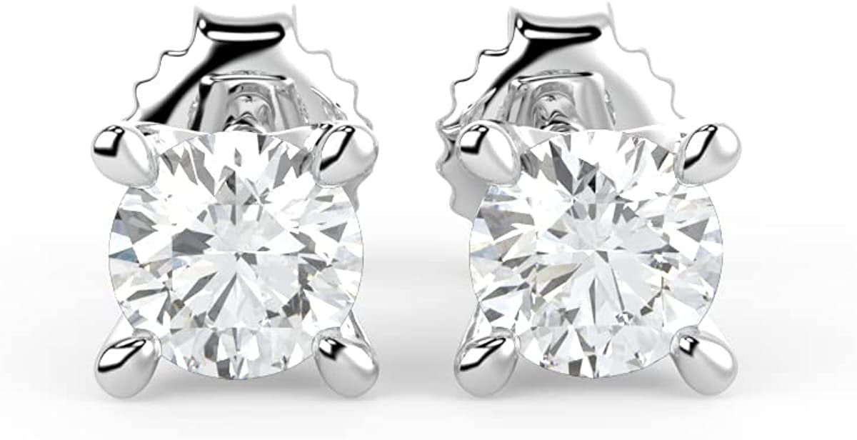 IGI Certified 1/2 Cttw Brilliant Cut Lab Grown Diamond 14K Gold 4-Prong Pushback Stud Earrings (G-H Color, VS1-VS2 Clarity) - Choice of Gold Color