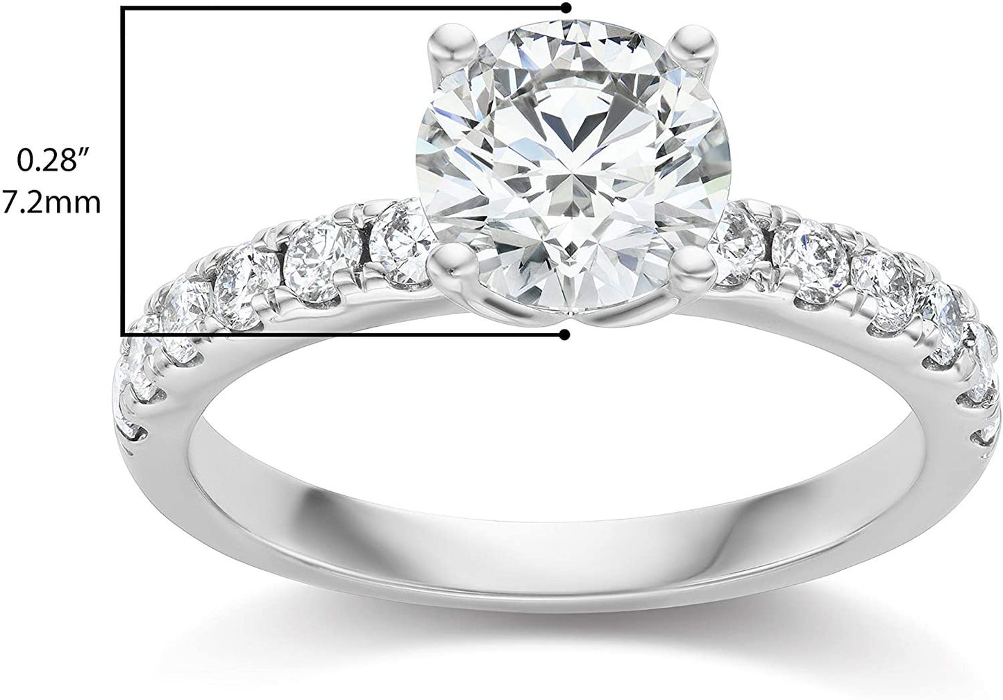 IGI Certified 14K White Gold 2.0 Cttw Round Brilliant-Cut Lab Created Diamond Solitaire Engagement Ring with Pavé-Set Band (1-1/2 Carat Center Stone: G-H Color, VS1-VS2 Clarity) - Size 5.25