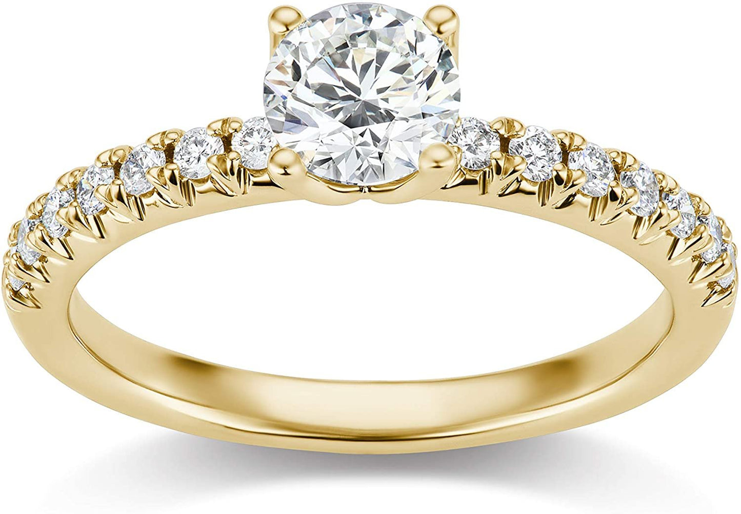 IGI Certified 14K Yellow Gold 2-1/2 Cttw Round Brilliant-Cut Lab Created Diamond Solitaire Engagement Ring with Pavé-Set Band (2.0 Carat Center Stone: G-H Color, VS1-VS2 Clarity) - Size 8.25
