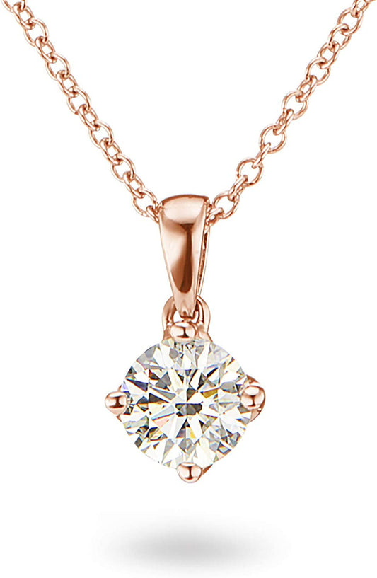 IGI Certified 14K Gold 1/4 to 2.0 Carat Round Brilliant Cut Lab Created Diamond Solitaire Pendant Necklace (G-J Color, VS1-SI2 Clarity), 18" - Choice of Carat & Gold Color