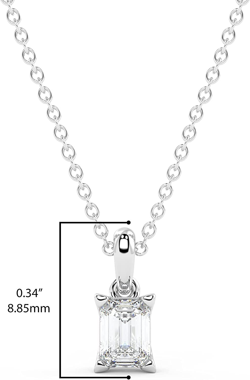 IGI Certified 1/4 Ct Emerald Cut Lab Grown Diamond 14K Gold Solitaire Pendant Necklace (G-H Color, VS1-VS2 Clarity) - 18” - Choice of Metal Color