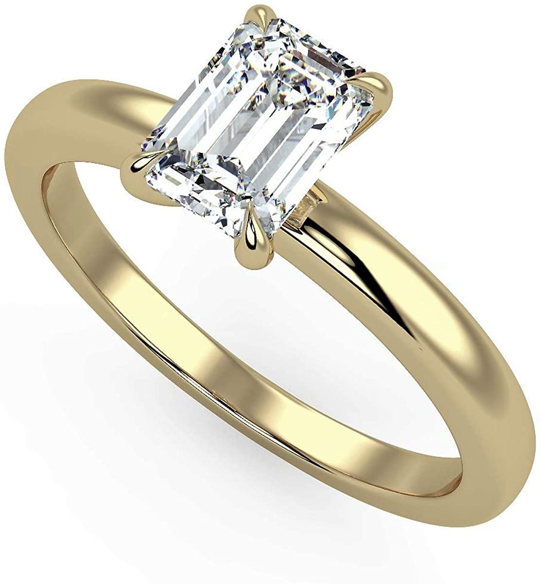 IGI Certified 14K Yellow Gold 9/10 to 2.0 Carat Emerald-Cut Lab Created Diamond Classic Solitaire Engagement Ring (G-H Color, VS1-VS2 Clarity)