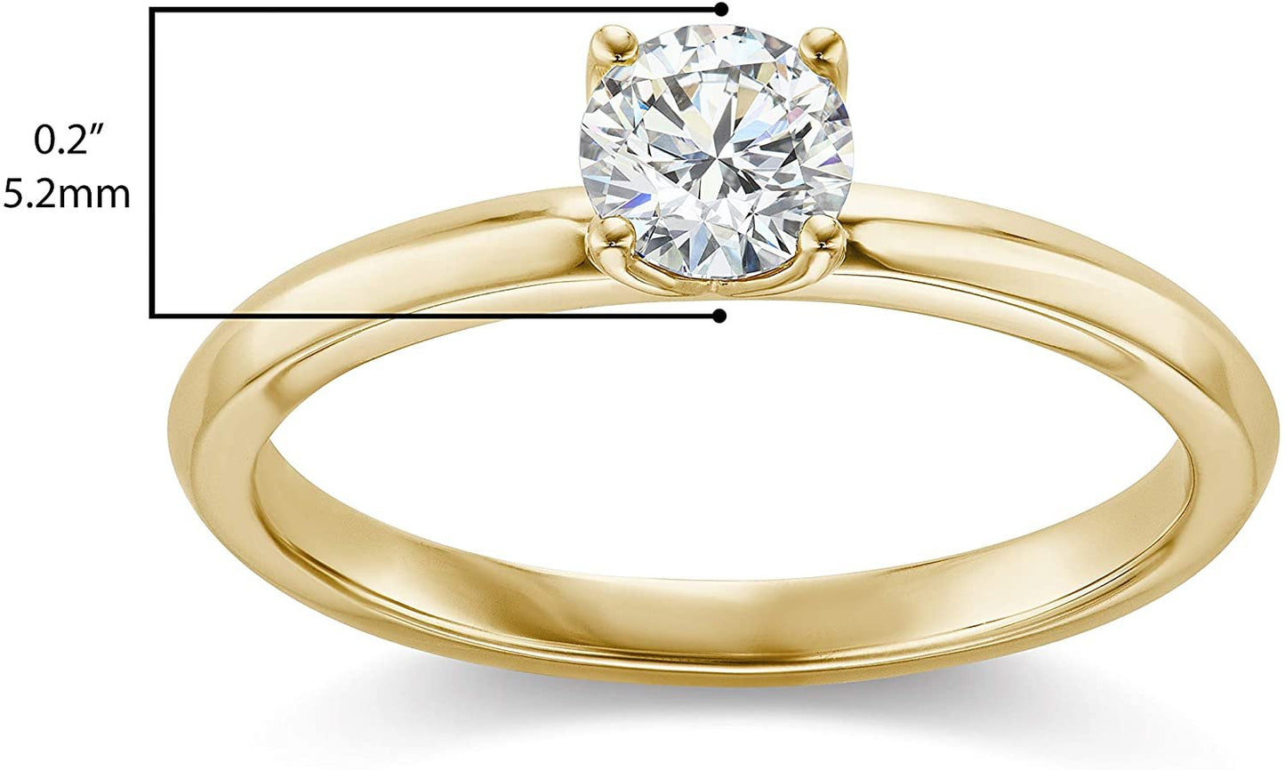 IGI Certified 2.0 Carat Round Brilliant-Cut Lab Created Diamond 14K Gold Classic 4-Prong Solitaire Engagement Ring (G-H Color, VS1-VS2 Clarity) - 14K Yellow Gold, Size 6-1/4