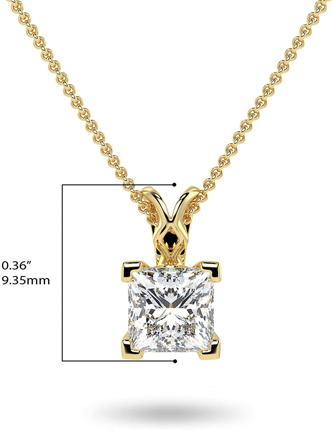 14K Gold 1/3 Carat Square Princess-Cut Lab Created Diamond X-Bail Solitaire Pendant Necklace (G-H Color, VS1-VS2 Clarity), 18" - Choice of Color