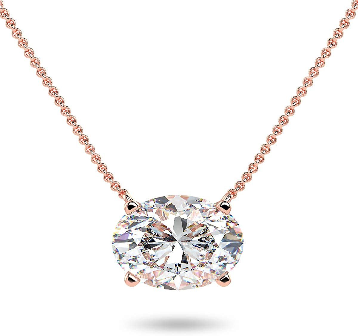 IGI Certified 14K Gold 1-1/2 Carat Oval Lab Created Diamond Horizontal Solitaire Pendant Necklace (I-J Color, VS1-VS2 Clarity), 18" - Choice of Gold Color