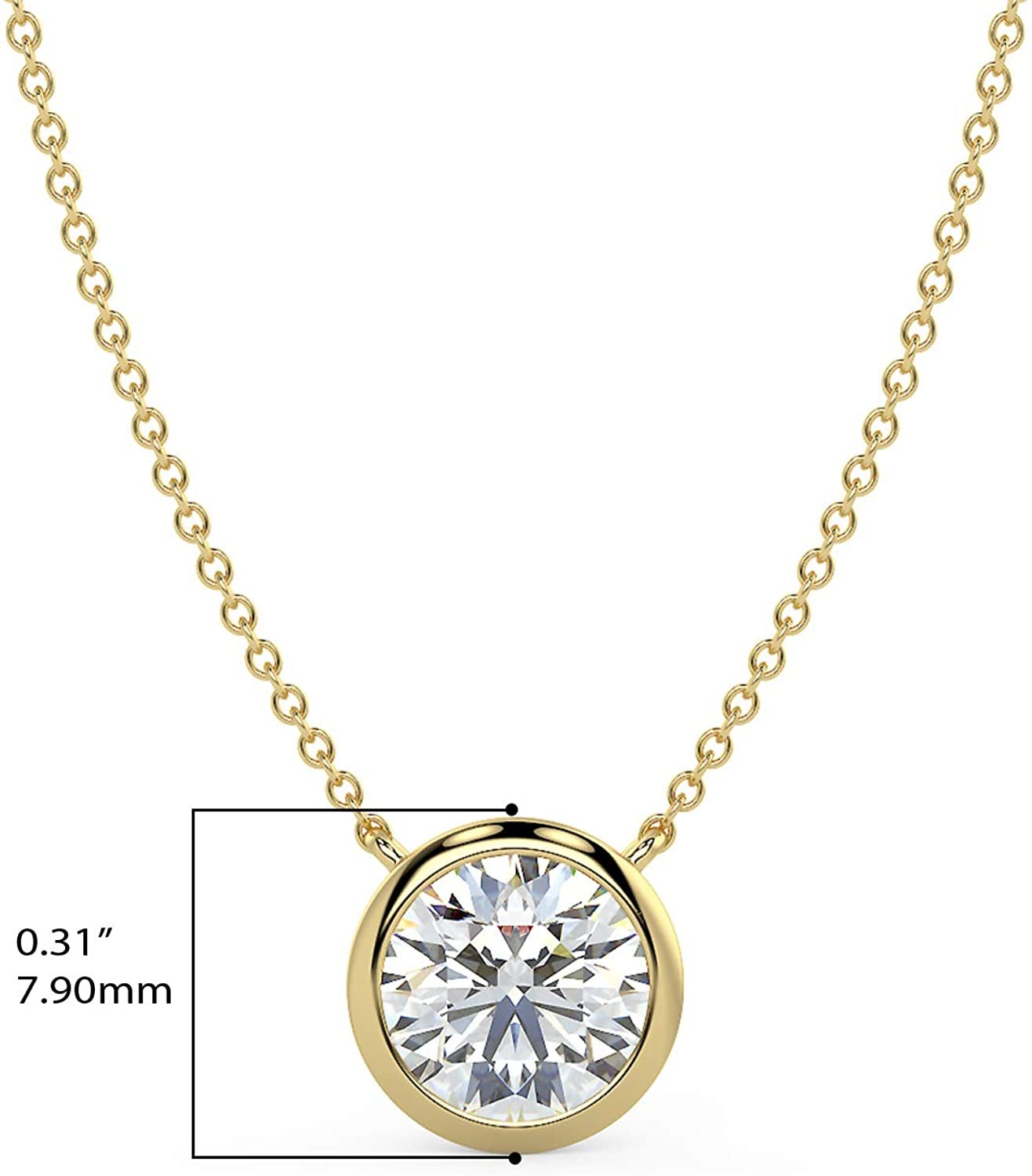 IGI Certified 14K Gold 1.0 or 1-1/2 Carat Round Brilliant-Cut Lab Created Diamond Bezel-Set Solitaire Pendant Necklace (J-K Color, SI2-I1 Clarity), 18" - Choice of Gold Color