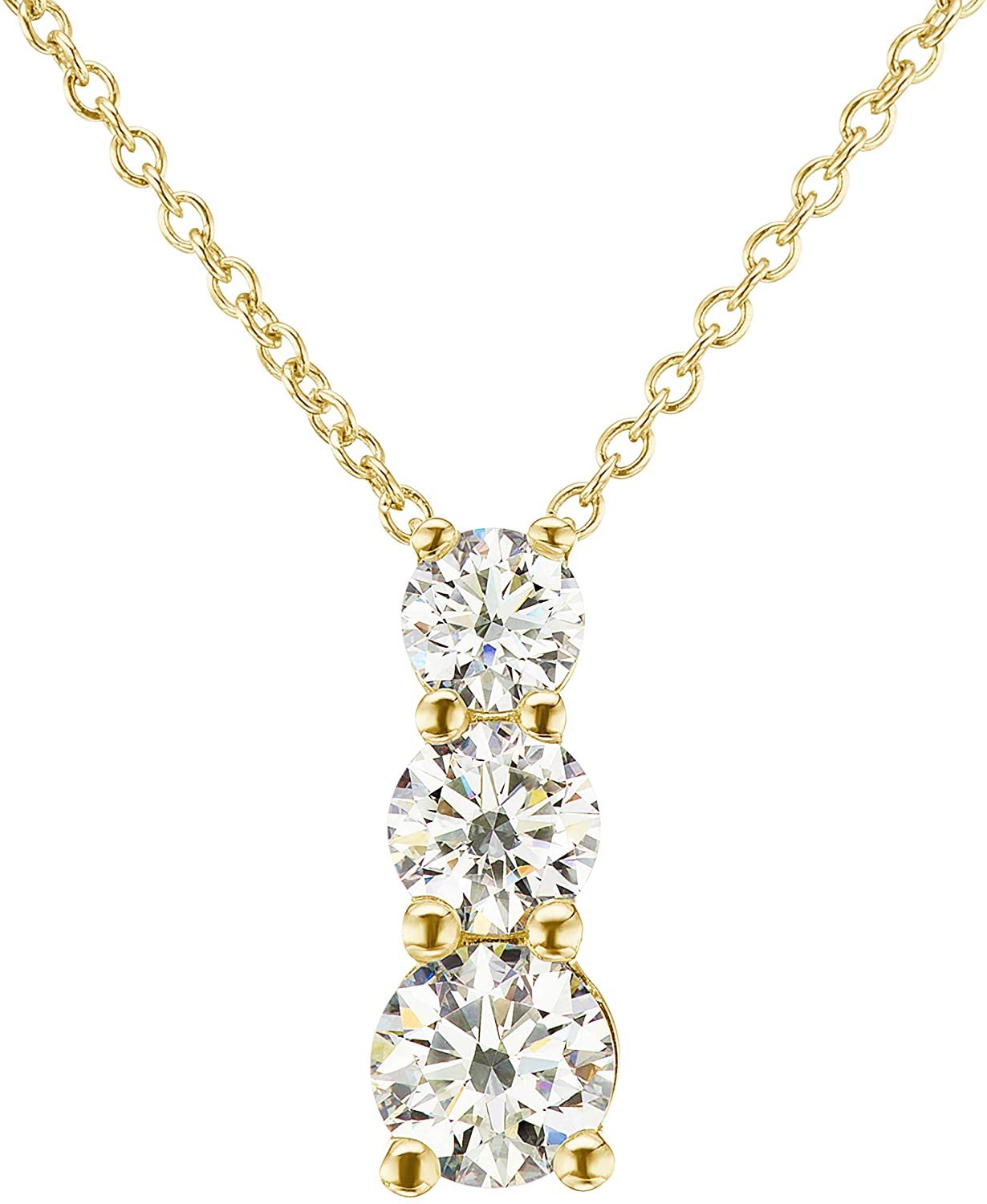 IGI Certified 14K Gold 1-1/2 Cttw Round Brilliant Cut Lab Created Diamond 3 Stone Pendant 18" Necklace (G-H Color, VS1-VS2 Clarity) - Choice of Gold Color
