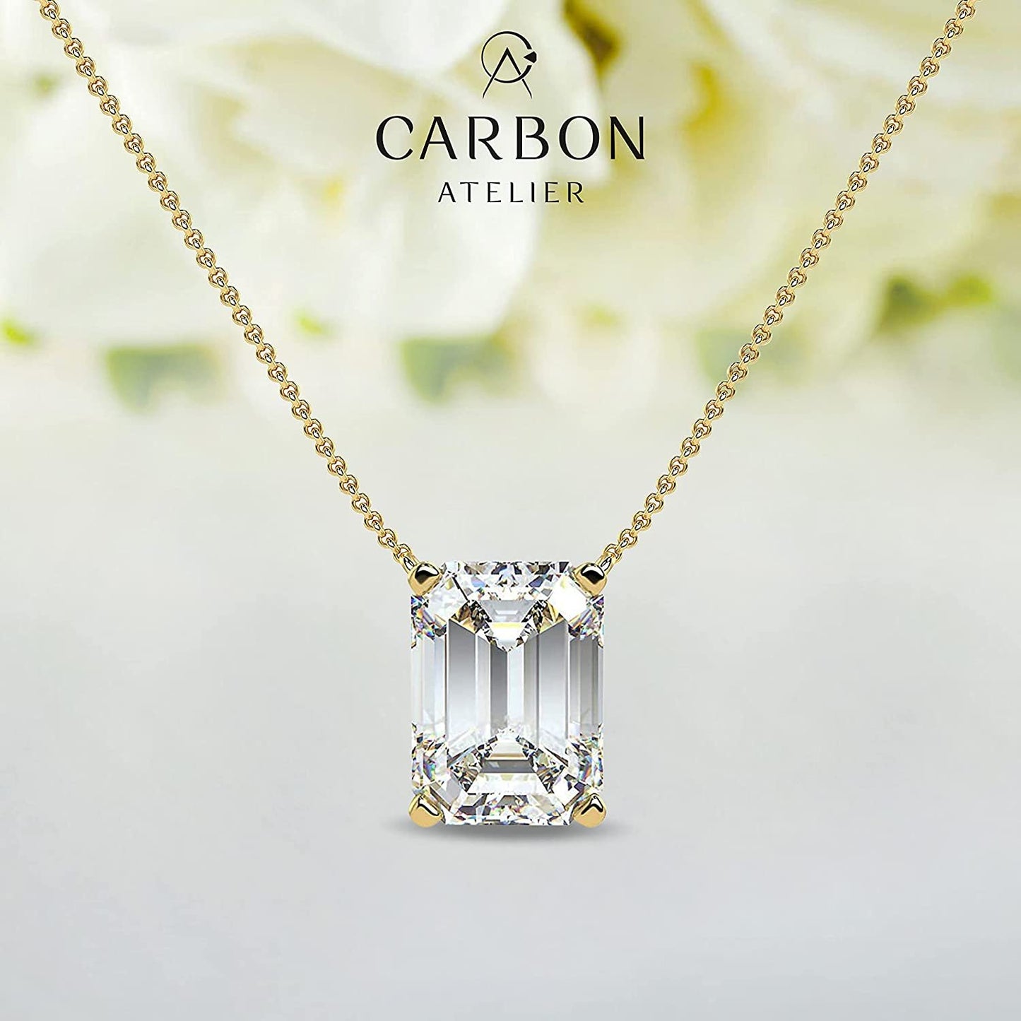 IGI Certified 14K Gold 1/3 to 1-1/2 Carat Rectangular Emerald-Cut Lab Grown Diamond Suspended Solitaire Pendant Necklace (G-H Color, VS1-VS2 Clarity), 18" - Choice of Gold Color, Weights