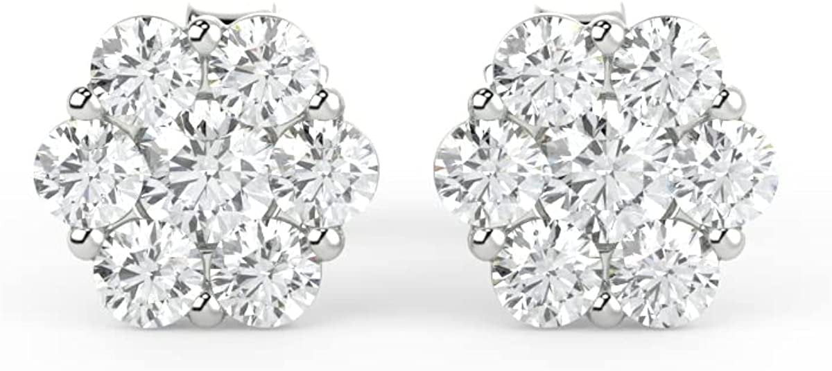 .925 Sterling Silver 1/4 Cttw Round Brilliant Lab Grown Diamond Floral Cluster Stud Earrings (G-H Color, SI1-SI2 Clarity)