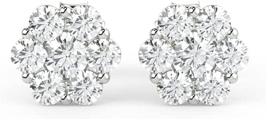 .925 Sterling Silver 1/4 Cttw Round Brilliant Lab Grown Diamond Floral Cluster Stud Earrings (G-H Color, SI1-SI2 Clarity)