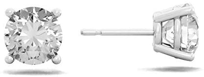 14K White Gold 2/3 Cttw Near Colorless Round Brilliant-Cut Lab Created Diamond Classic Four-Prong Stud Earrings (G-H Color, VS1-VS2 Clarity)