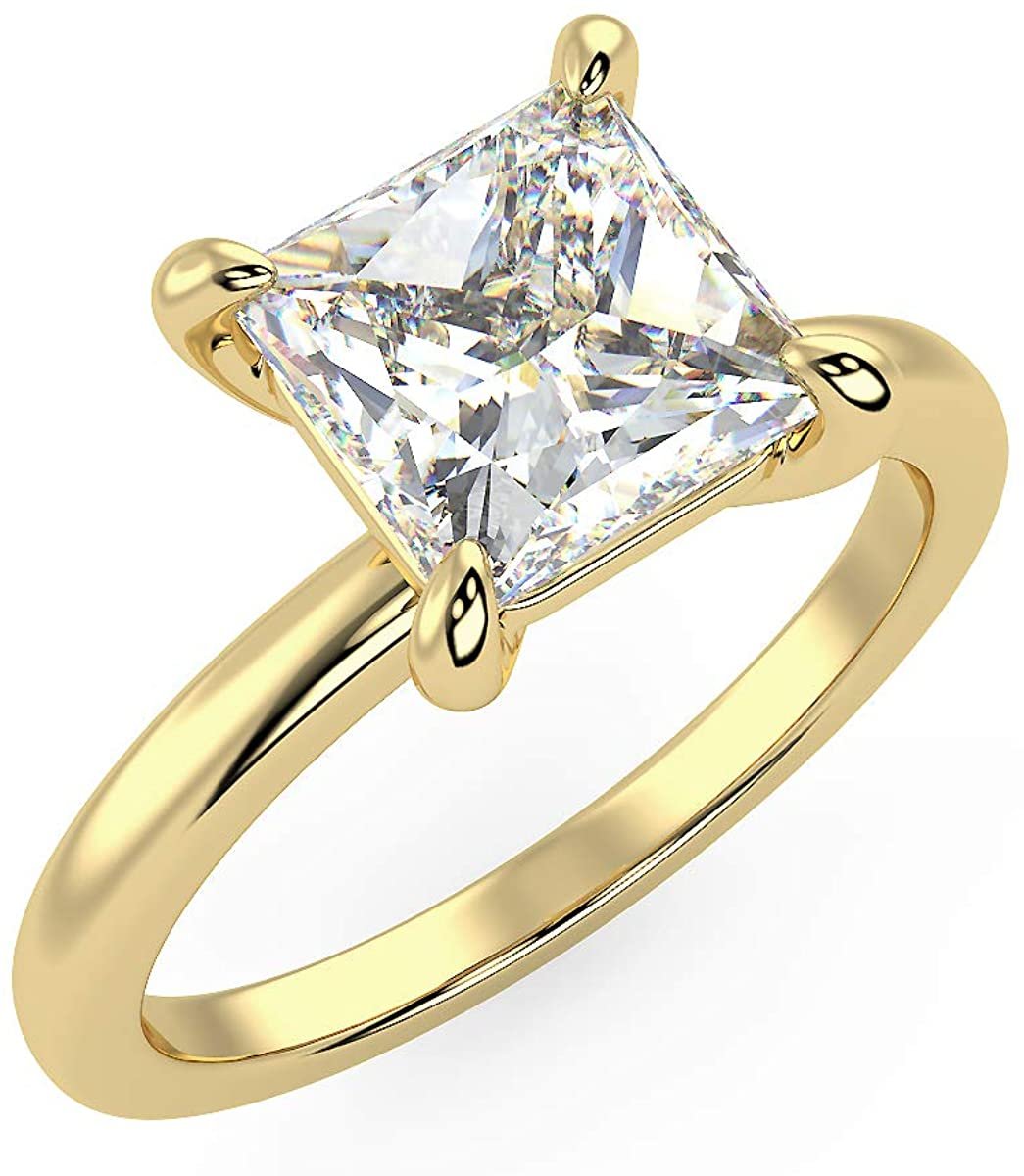 IGI Certified 14K Yellow Gold 1-1/2 Carat Princess-Cut Lab Created Diamond Classic Square Solitaire Engagement Ring (G-H Color, VS1-VS2 Clarity) - Size 5-1/2