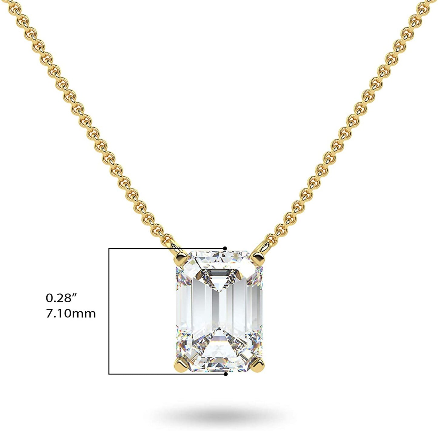 IGI Certified 14K Gold 1/3 to 1-1/2 Carat Rectangular Emerald-Cut Lab Grown Diamond Suspended Solitaire Pendant Necklace (G-H Color, VS1-VS2 Clarity), 18" - Choice of Gold Color, Weights