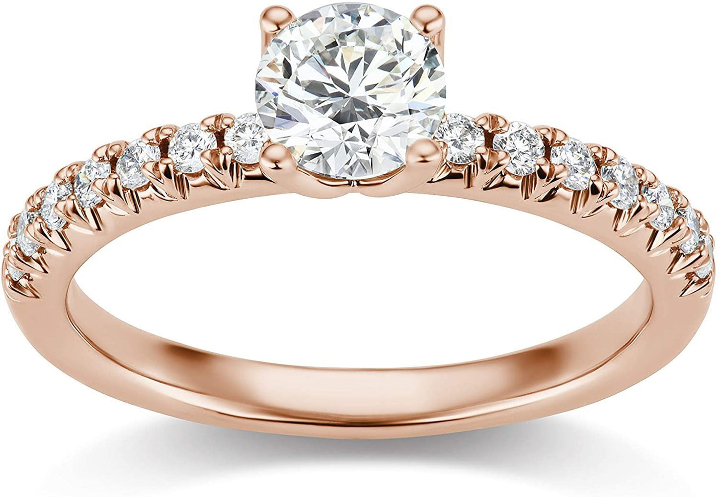 IGI Certified 14K Rose Gold 9/10 Cttw Round Brilliant-Cut Lab Created Diamond Solitaire Engagement Ring with French-Set Band (3/4 Carat Center Stone: G-H Color, VS1-VS2 Clarity) - Size 6