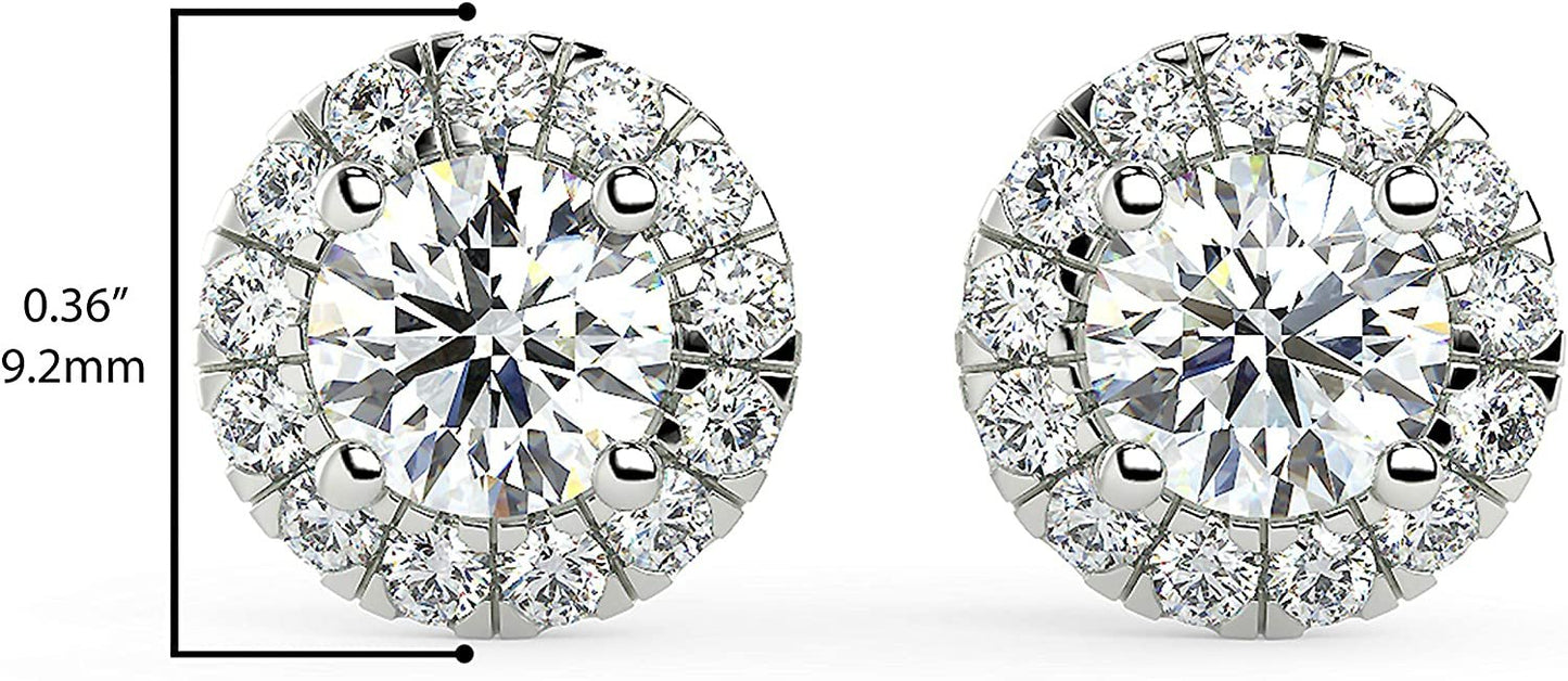 IGI Certified 1.0 or 1-3/8 Cttw Round Brilliant Cut Lab Created Diamond 14K White Gold Halo Stud Earrings (Center Stone G-H Color, VS1-VS2 Clarity) - Choice of Gem Weights