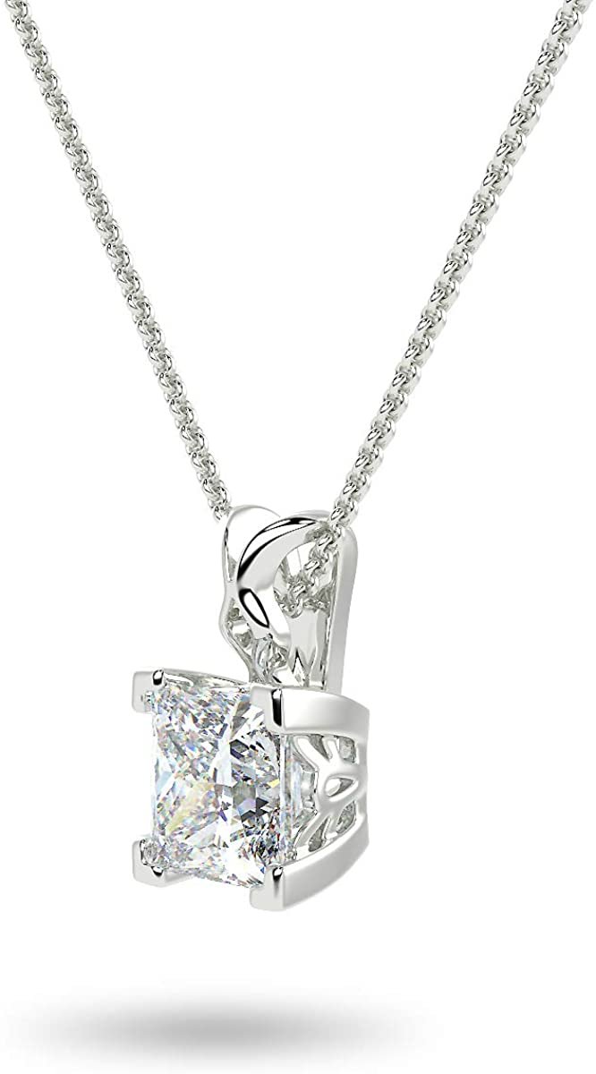 14K Gold 1/3 Carat Square Princess-Cut Lab Created Diamond X-Bail Solitaire Pendant Necklace (G-H Color, VS1-VS2 Clarity), 18" - Choice of Color