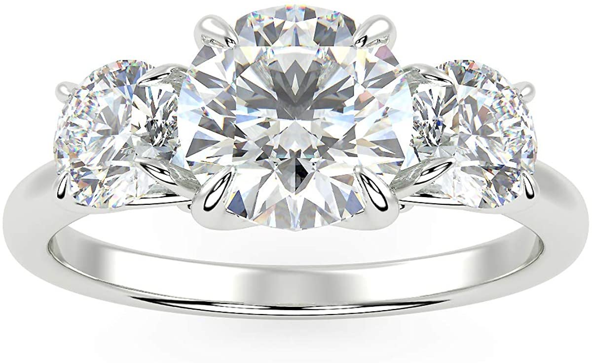 IGI Certified 14K White Gold 1-2/3 Cttw Brilliant-Cut Lab Created Diamond 3-Stone Engagement or Anniversary Ring (G-H Color, VS2 Clarity) - Size 5