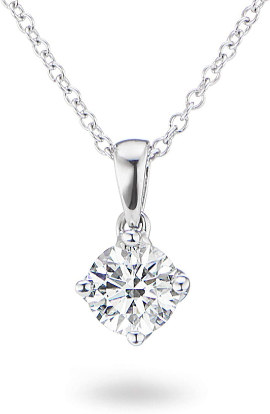 IGI Certified 14K Gold 1/4 to 2.0 Carat Round Brilliant Cut Lab Created Diamond Solitaire Pendant Necklace (G-J Color, VS1-SI2 Clarity), 18" - Choice of Carat & Gold Color