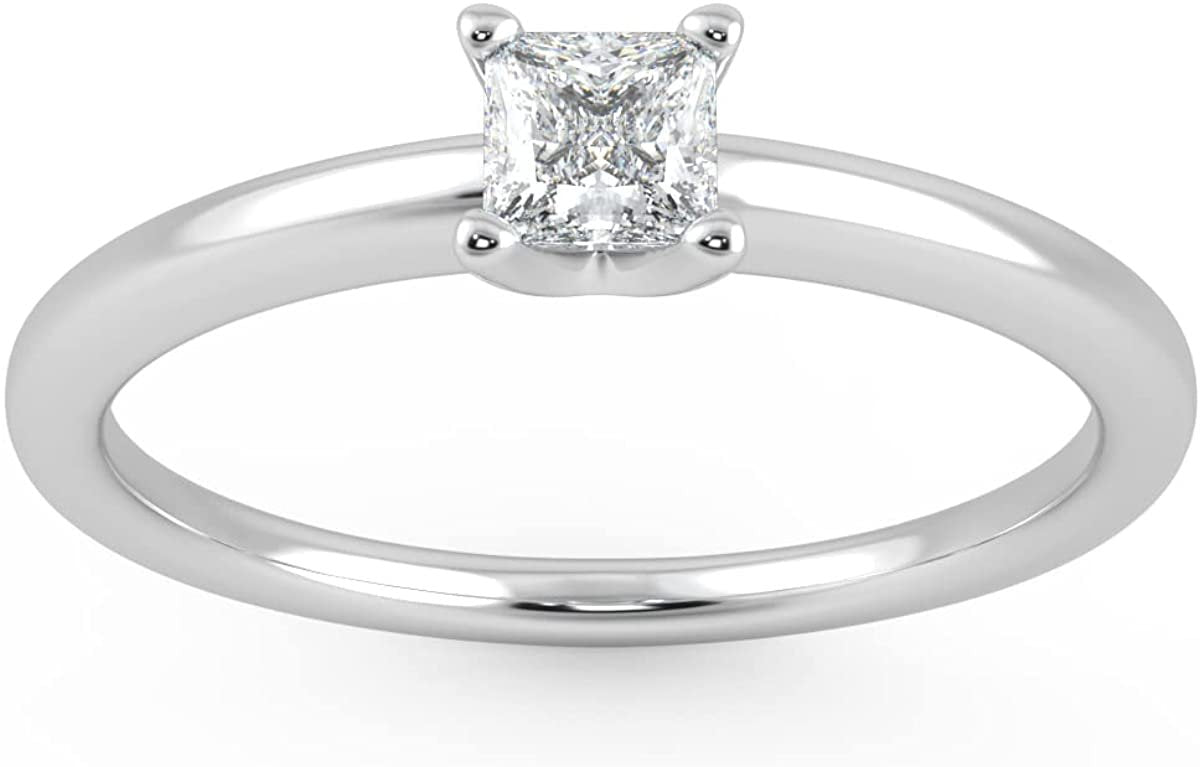 IGI Certified 1/4 Ct Princess Cut Lab Grown Diamond 14K Gold 4-Prong Solitaire Engagement Ring (G-H Color, VS1-VS2 Clarity) - Choice of Gold Color