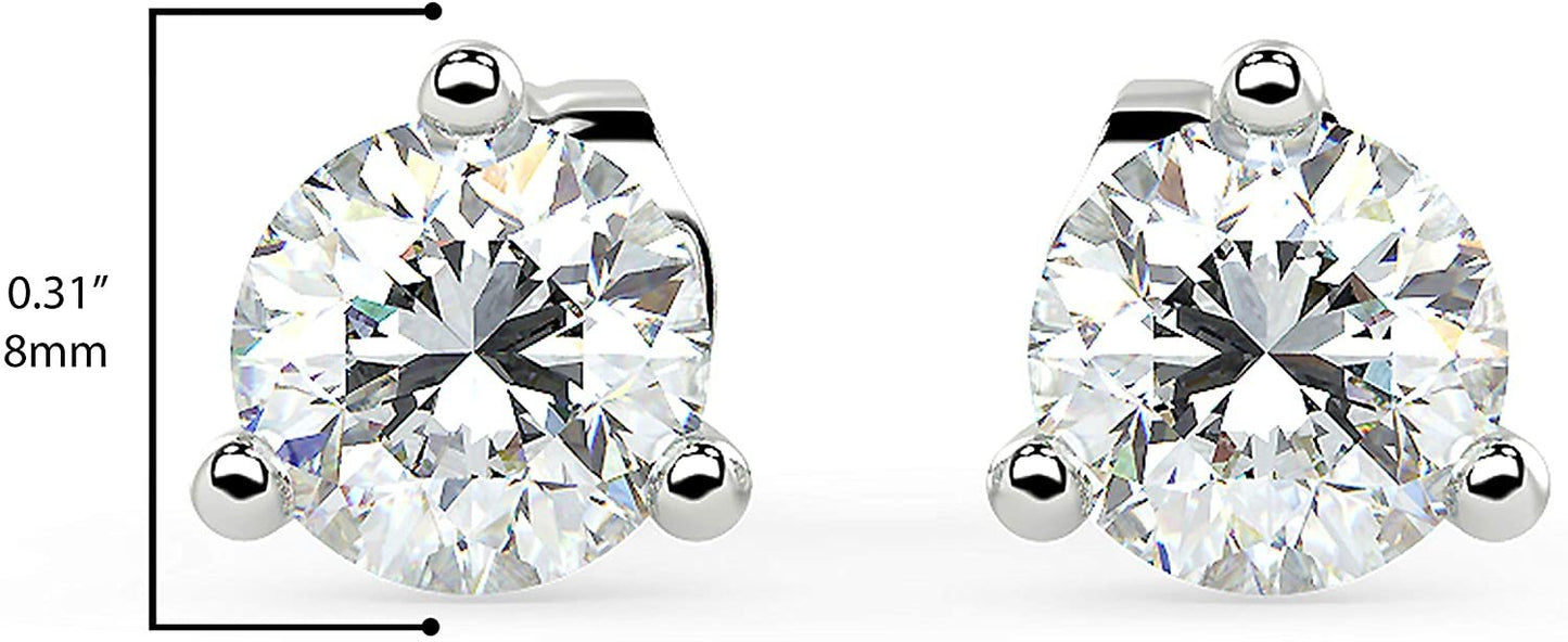 IGI Certified 3.0 to 4.0 Cttw Colorless Round Brilliant-Cut Lab Created Diamond 14K White Gold Martini-Set 3-Prong Stud Earrings (E-F Color, VVS1-VVS2 Clarity) - Choice of Gem Weight