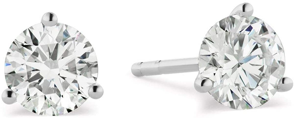 Certified 2.0 to 4.0 Cttw Round Brilliant-Cut Lab Created Diamond 14K Gold Martini-Set 3-Prong Stud Earrings (I-J Color, VS1-VS2 Clarity) - Choice of Gold Color, Gem Weight