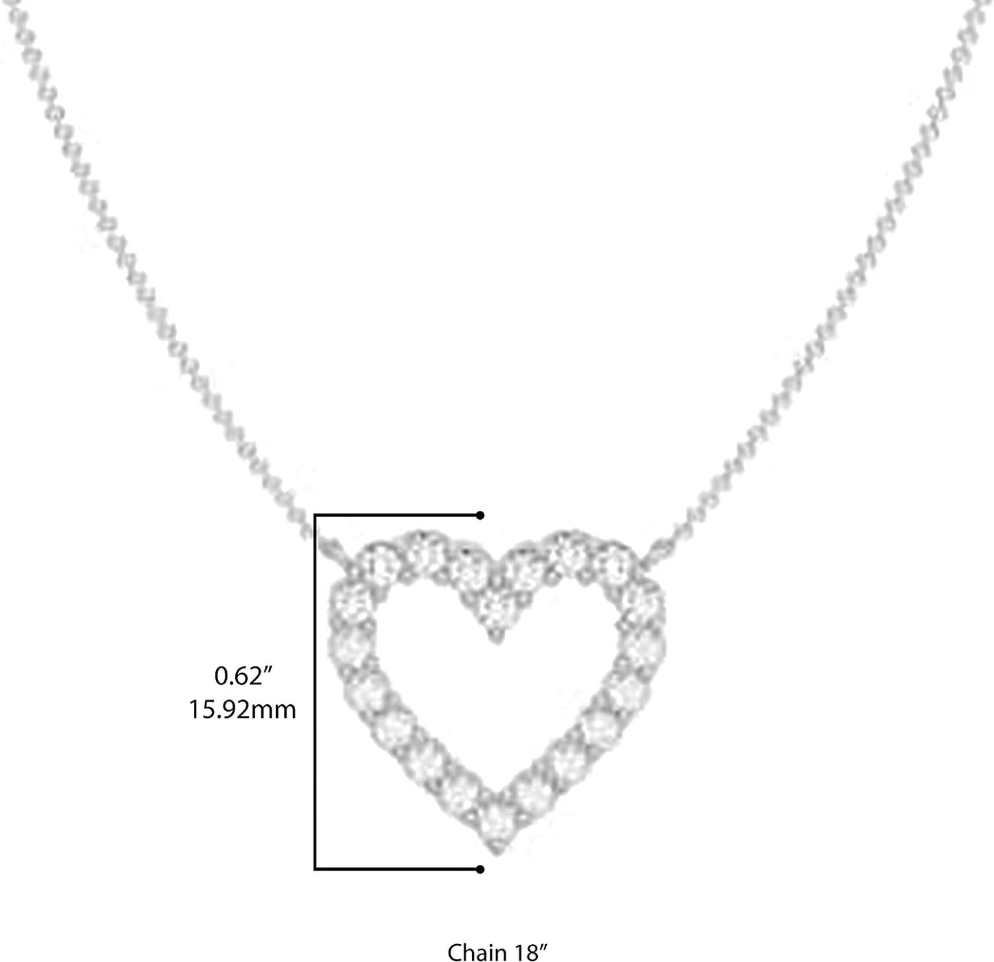 .925 Sterling Silver 3/4 Carat Lab Grown Diamond Open Heart Pendant Necklace (G-H Color, SI1-SI2 Clarity), 18"