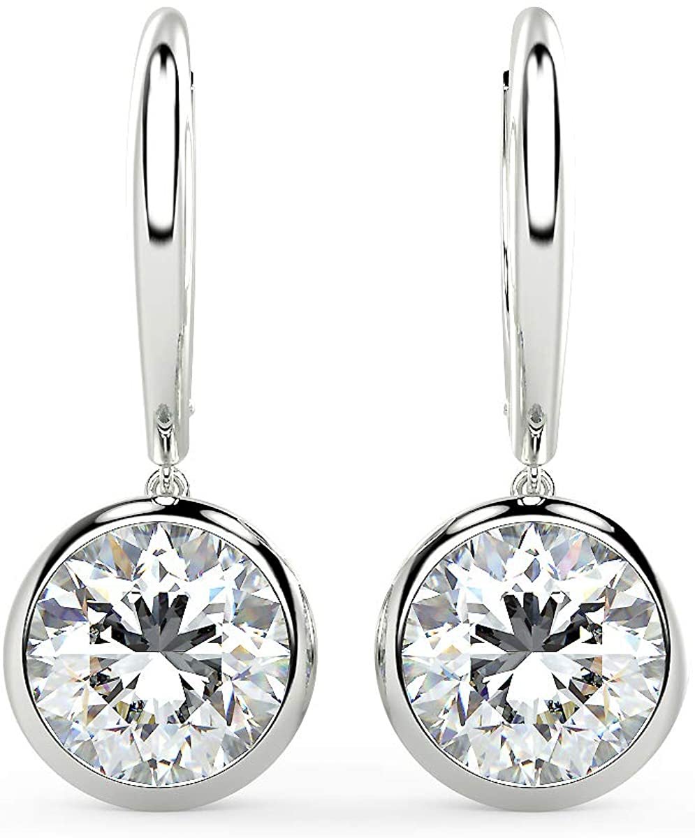 14K Gold 1/2 Cttw Round Brilliant-Cut Lab Grown Diamond Bezel-Set Leverback Drop Earrings (G-H Color, VS1-VS2 Clarity) - Choice of Gold Colors