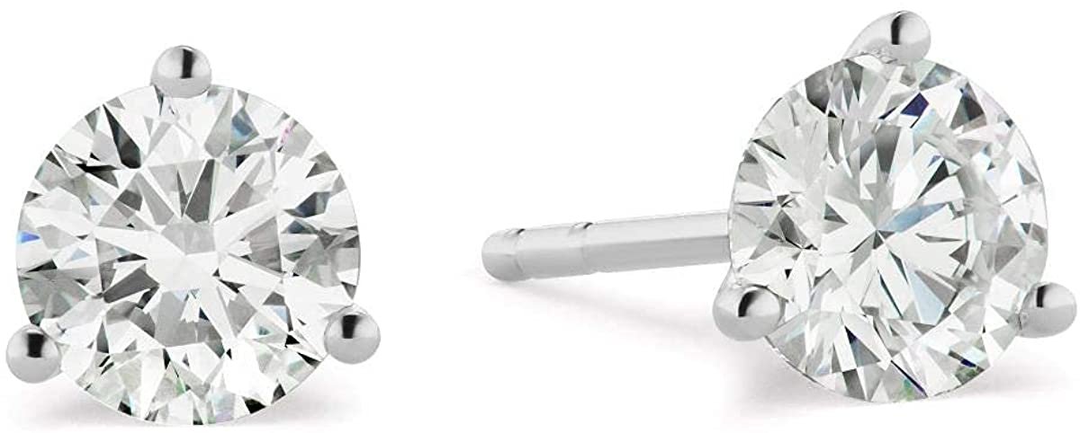 Certified 1.0 to 4.0 Cttw Round Brilliant-Cut Lab Created Diamond 14K Gold Martini-Set 3-Prong Stud Earrings (G-H Color, VS1-VS2 Clarity) - Choice of Metal Colors, Gem Weights