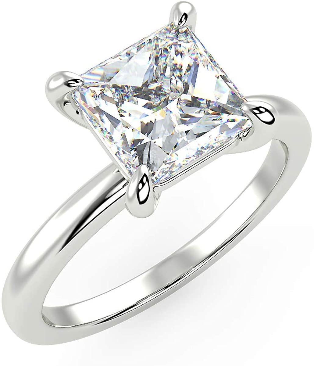 IGI Certified 14K White Gold 1.0 Carat Princess-Cut Lab Created Diamond Classic Square Solitaire Engagement Ring (G-H Color, VS1-VS2 Clarity) - Size 8.5