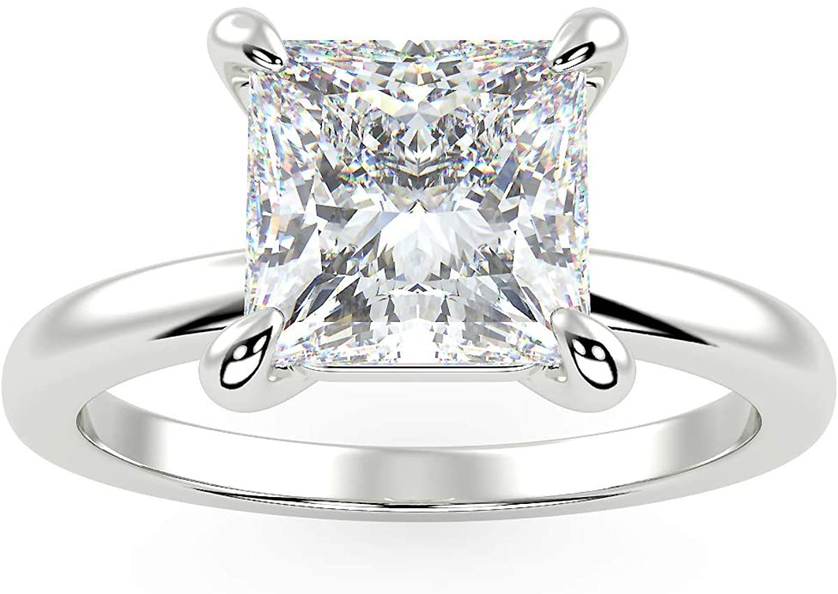 IGI Certified 14K White Gold 2.0 Carat Princess-Cut Lab Created Diamond Classic Square Solitaire Engagement Ring (G-H Color, VS1-VS2 Clarity) - Size 9