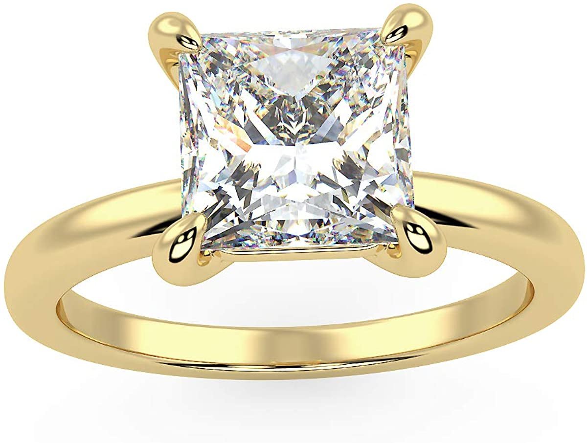 IGI Certified 14K Yellow Gold 1-1/2 Carat Princess-Cut Lab Created Diamond Classic Square Solitaire Engagement Ring (G-H Color, VS1-VS2 Clarity) - Size 5-1/4