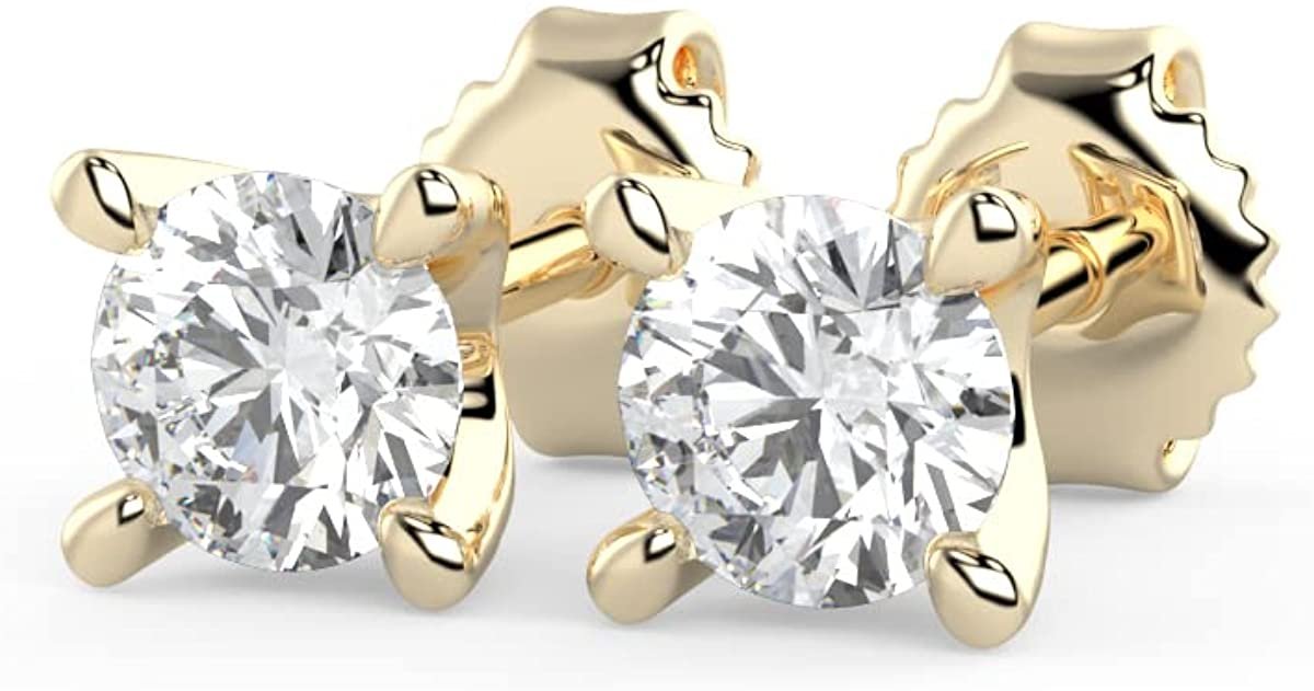 IGI Certified 1/2 Cttw Brilliant Cut Lab Grown Diamond 14K Gold 4-Prong Pushback Stud Earrings (G-H Color, VS1-VS2 Clarity) - Choice of Gold Color