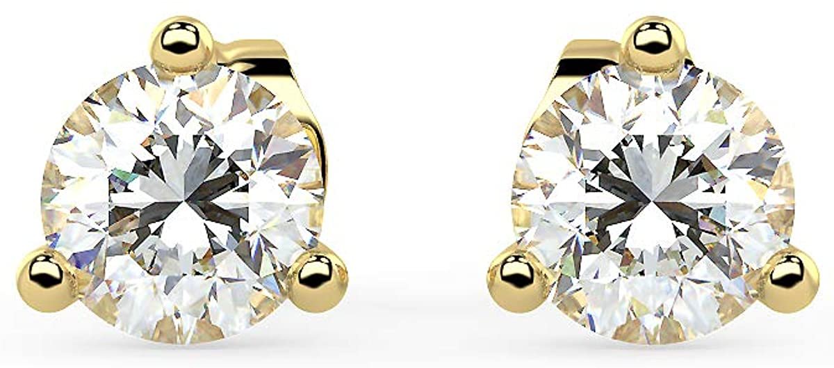 Certified 2.0 to 4.0 Cttw Round Brilliant-Cut Lab Created Diamond 14K Gold Martini-Set 3-Prong Stud Earrings (I-J Color, VS1-VS2 Clarity) - Choice of Gold Color, Gem Weight