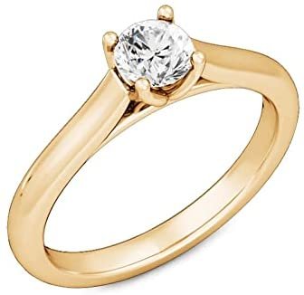 10K Yellow Gold 1/2 Ct Round Brilliant Cut Lab Created Diamond Classic 4-Prong Cathedral Style Engagement Ring (F-G Color, VVS2-VS1 Clarity)