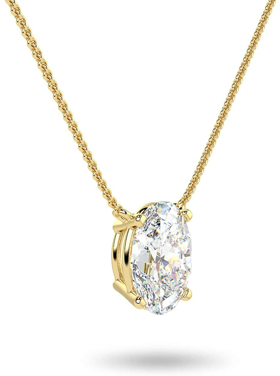 IGI Certified 14K Gold 1/3 to 1-1/2 Carat Oval Shape Lab Created Diamond Suspended Solitaire Pendant Necklace (G-H Color, VS1-VS2 Clarity), 18" - Choice of Gold Color